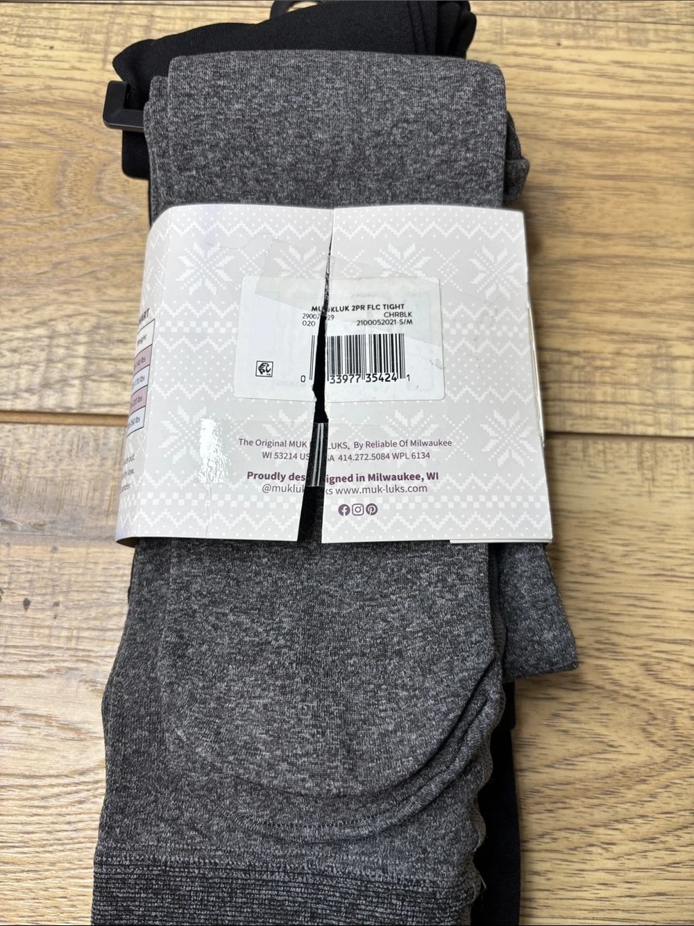 Women’s Muk Luks Black & Gray Footed Fleece-Lined Tights Size S/M NWT